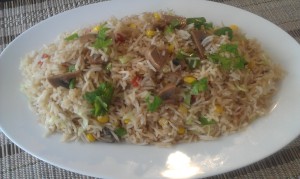 Stir Fried Rice with Corn and Mushrooms